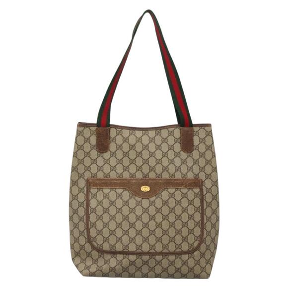 GUCCI GG Supreme Web Sherry Line Tote Bag Pvc Beige Gold 16 002 16 002 - Picture 2 of 16
